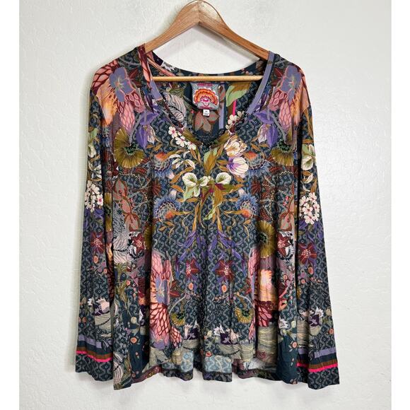 Johnny Was Aran Flower Favorite Long Sleeve V-Neck Swing Tee Top Bamboo Size XXL - Picture 1 of 3